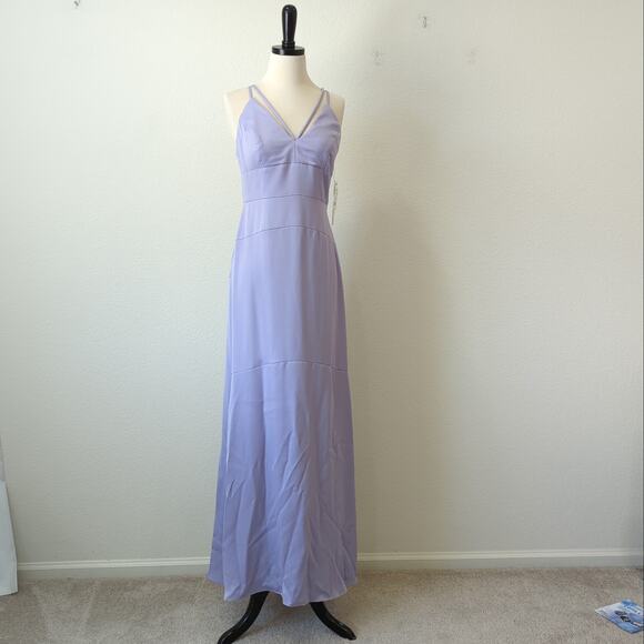 Nicole Miller Dress 4 Purple Lavender Strap Cage V-Neck Formal Maxi Floor Length - Picture 2 of 14